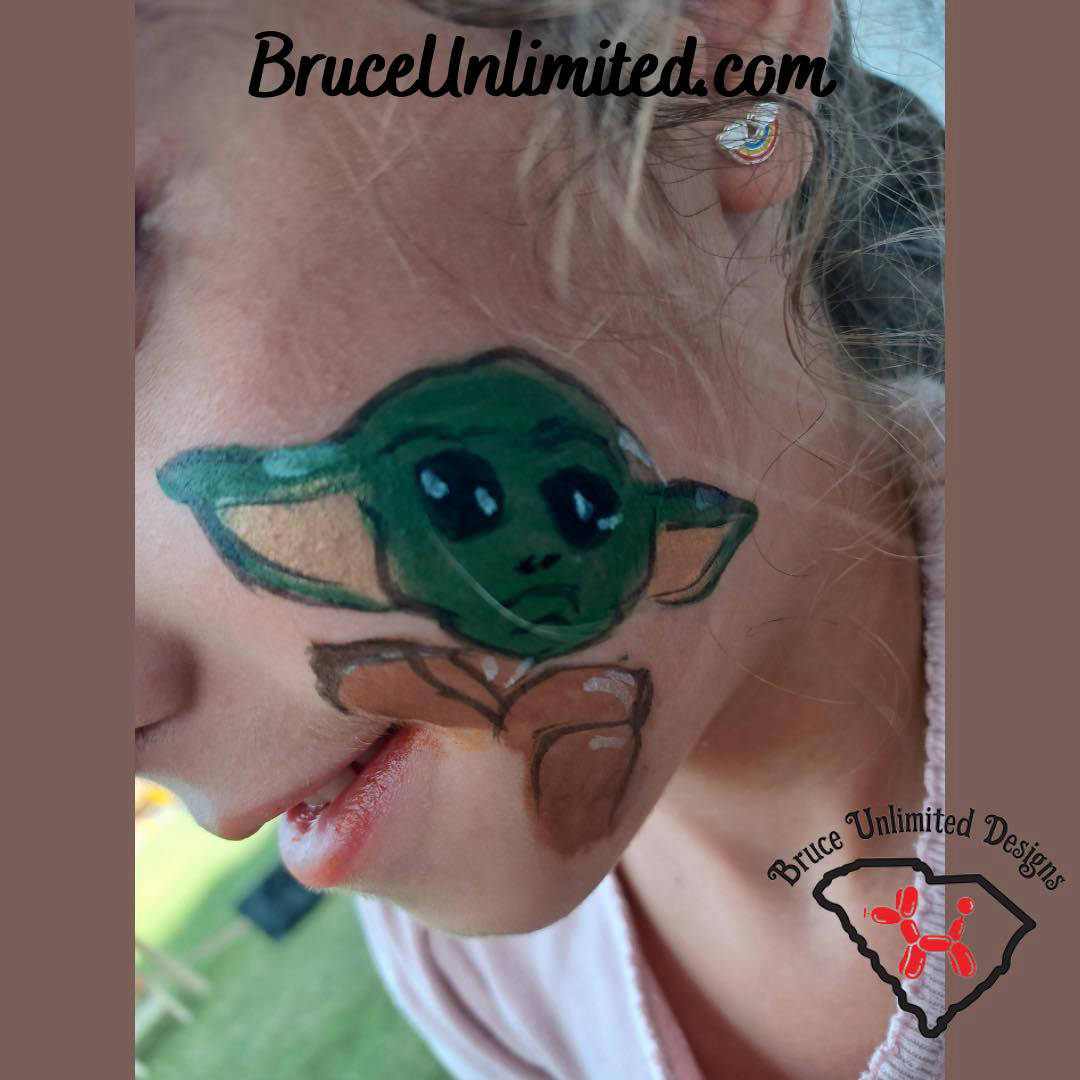 bruce unlimited designs face painting baby yoda design festival greenville taylors sc