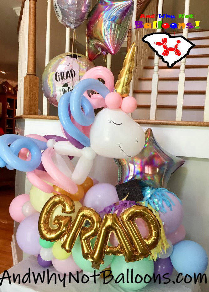 simpsonville-sc-upstate-south-carolina-balloon-decor-bruce unlimited designs organic-balloon-centerpiece-unicorn-graduation